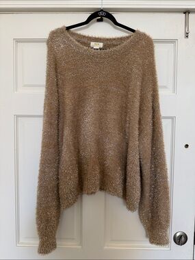 Maeve Anthropologie Shimmery Champagne Rose Fuzzy Sweater Size 3X